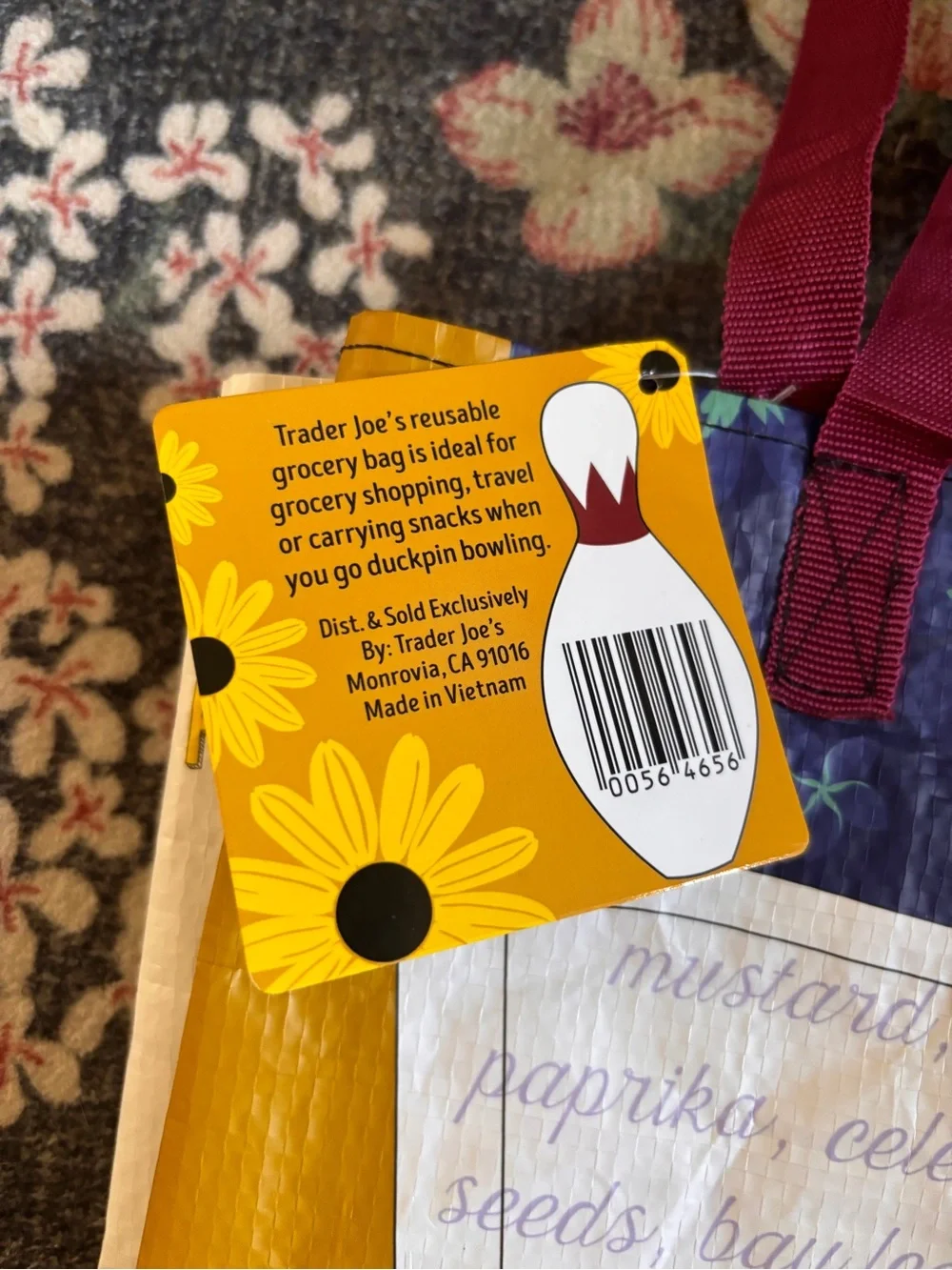 NWT Trader Joes Maryland Horse Reusable Tote Bag - Yellow & Purple